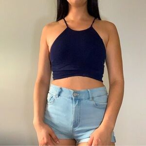 Dark blue cross crop  top size xs UK2LA